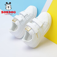 巴布豆（BOBDOG）童鞋春春秋新款韓版兒童小白鞋女寶寶板鞋男童休閑運動(dòng)鞋 白/金 27 適合腳長(cháng)16.5cm