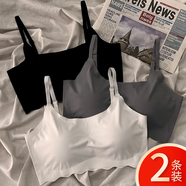 妙奕嘉冰絲內衣女少女文胸運動(dòng)胸罩吊帶無(wú)鋼圈夏季薄款學(xué)生小背心黑白色 純色波浪邊冰絲內衣【黑+白】2條 M 【85-110斤】
