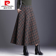 皮爾卡丹（pierre cardin）針織格子毛呢半身裙子女裝秋冬天2025年新款季洋氣中長大擺 橘色格子 4XL (145-155斤)