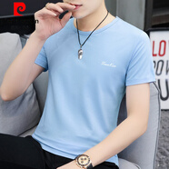 皮爾卡丹（pierre cardin）莫代爾冰絲t恤短袖男簡約衣服百搭夏季圓領(lǐng)夏裝休閑冰感半袖潮流 8817-223淺藍色 2XL【140-160斤】