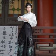 森蓮娜（SENLIANNA）2024年春秋季新款女士馬面裙全套裝襯衫連衣裙小個(gè)子明制漢服衣服 刺繡上衣+黑色青羽織金馬面裙 M (建議：98-108斤)