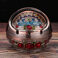 煙灰缸家用客廳創(chuàng  )意個(gè)性潮流ins辦公室防飛灰煙味帶蓋輕奢擺件大 紅銅色彩色孔雀(加大號)