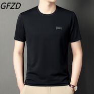 GFZD輕奢高端男裝夏季短袖圓領(lǐng)T恤男休閑商務(wù)冰絲透氣速干體恤衫上衣 黑色 XL (建議135-150斤）