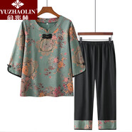 俞兆林（YUZHAOLIN）中老年女裝媽媽裝夏裝七分袖兩夏季緞面寬松套裝老人衣服 綠色[套裝] 2XL 建議105-120斤