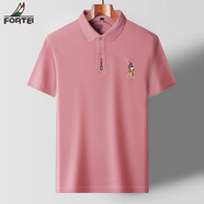 富鋌（FORTEI）短袖polo衫男純色POLO打底衫商務(wù)時(shí)尚休閑翻領(lǐng)新疆棉體恤套頭男裝 粉色 175(135-150斤)
