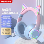 燁鐘意藍牙無(wú)線(xiàn)耳機女孩生日禮物7-14歲10實(shí)用6-12頭戴式貓耳朵兒童可愛(ài)高顏值發(fā)光女生耳麥女 萌貓藍色