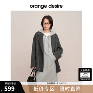 orangedesire 【明星同款爆款0117】廓形長(cháng)短款羊毛澳毛毛呢大衣2024秋新 常規版-靜謐灰 L