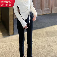確彤春秋v領(lǐng)針織打底衫女內(nèi)搭新款法式收綁帶綁帶毛衣長(zhǎng)袖針織衫上衣 白色 S