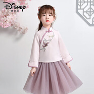 迪士尼女童改良漢服春秋襦裙唐裝中國古裝仙女寶寶民族服兒童演出服復古 粉色富貴鳥(niǎo)套裝 100