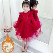 糊圖狗（HUTUGOU） 女童秋裝連衣裙兒童春秋洋氣童裝秋款大童小女孩秋季公主裙裙子 蕾絲冬款加絨紅色 110 碼（建議身高1米）