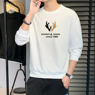 費洛仕秋冬長袖小衫T恤男士韓版加絨打底潮流男士圓領(lǐng)衛(wèi)衣修身上衣男裝 8801白色 XL