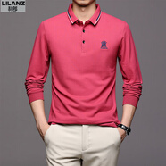 利郎（LILANZ）商務(wù)純棉POLO衫男長(cháng)袖t恤中青年翻領(lǐng)寬松大碼打底衫春秋季體恤 梅紅 2XL 54