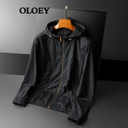 OLOEY 香港潮牌連帽夾克男春季新款潮流休閑百搭上衣青年薄款外套 黑色 2XL
