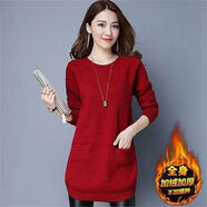 秋冬中長(cháng)款套頭毛衣女寬松針織衫秋冬新款韓版外套保暖打底衫 加厚酒紅色 【加絨加厚】 M 【建議95-105斤】