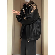 MASFANY黑色皮衣外套男春季潮牌高級(jí)感美式機(jī)車服夾克痞帥棒球服工裝外套 MA8112黑色 L