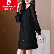 皮爾卡丹（pierre cardin）女裝連衣裙子女士裝春秋冬季2025年新款小個(gè)子時(shí)尚氣質(zhì)黑色蕾絲裙 黑色 XL 110-120斤