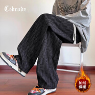 Cebrodz法國 直筒褲子男秋冬季2025新款潮牌運動(dòng)男褲寬松闊腿加絨休閑褲 黑色加絨 L