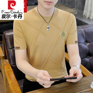 皮爾卡丹（pierre cardin）2025新款針織短袖T恤男款夏季修身冰絲上衣休閑體恤潮t 卡其色. 374 L 175 (120-135斤)