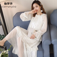 仙夢(mèng)莎 公主睡裙女宮廷蕾絲網(wǎng)紗純棉長(zhǎng)袖睡衣仙女長(zhǎng)裙秋春夏女士家居服 8816白色 XL