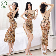 欲之誘惑 性感吊帶露背連衣長(cháng)裙情趣內衣睡衣 深V乳露夜店公主角色SM變態(tài)緊身包臀夫妻房事豹紋制服套裝 豹紋制服（含T褲） 均碼（80-125斤）