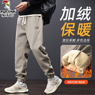 啄木鳥(niǎo)休閑褲男士新款寬松束腳潮流工裝褲衛褲男生春秋冬季運動(dòng)褲長(cháng)褲子 卡其色加絨 XL (建議120-140斤)