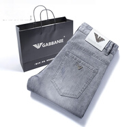 AJ ARMANI JEANS牛仔褲男2023秋季冬寬松直筒褲男褲子休閑男裝歐洲站九分褲 灰色 29