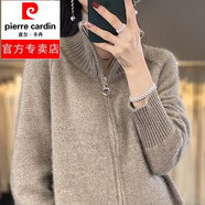 皮爾卡丹新款100%羊絨開衫女高領(lǐng)拉鏈加厚毛衣外套寬松百搭針織羊絨衫上衣 原絨駝 2XL
