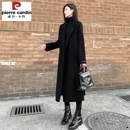皮爾卡丹（pierre cardin）赫本風(fēng)大衣女長(zhǎng)款2024年秋冬新款黑色雙面羊絨大衣女毛呢外套顯瘦 黑色 S 建議108斤以內(nèi)