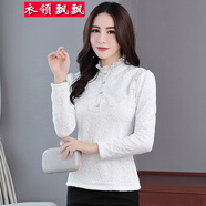 衣領(lǐng)飄飄半高領(lǐng)打底衫內搭純色蕾絲衫女裝加絨上衣加厚秋冬裝保暖打底衣服 白色加絨 5XL