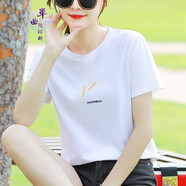 單曲循環(huán) 香港潮牌印花白色短袖t恤女裝新款薄款寬松夏季上衣女士半袖體恤 8657白色 L