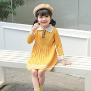 Radinka2025春秋新款女童針織連衣裙小女孩毛衣毛線裙子洋氣秋季童裝TSB 黃色 130cm