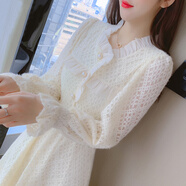 燕潯白色蕾絲連衣裙女2024年秋冬季修身顯瘦小眾收腰打底裙 杏色普通 L (建議110-125斤)