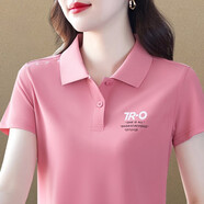 語(yǔ)縵冰絲翻領(lǐng)短袖t恤女運(yùn)動(dòng)polo衫寬松顯瘦夏季女裝半袖上衣 夏-皮粉 XL 105-120斤