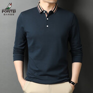 富鋌（FORTEI）t恤男長袖純棉POLO領(lǐng)新款春秋季中青年男士時尚純色休閑全棉上衣 深藍色 125/185/3XL