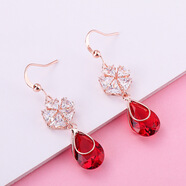 S925銀耳勾花朵耳環(huán)女氣質(zhì)韓國簡(jiǎn)約長(cháng)款耳釘水晶日韓時(shí)尚顯臉瘦的耳墜 玫瑰金色花朵紅鋯石耳環(huán) A5055