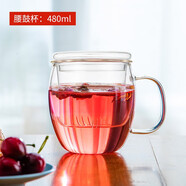 天喜（TIANXI）玻璃杯雙層辦公泡茶玻璃帶蓋過(guò)濾茶水分離杯耐熱防燙水杯子 加厚腰鼓三件杯480ml