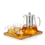 美斯尼 耐熱玻璃茶壺泡茶壺花茶壺套裝茶具加厚玻璃壺帶過(guò)濾泡茶器 大茶盤(pán)+4杯+壺 1500ml