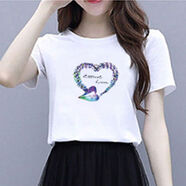 UKCF小個(gè)子出游連衣裙女春夏天新款t恤+網(wǎng)紗半身裙子仙女森系兩件套裝 星空愛(ài)心白色[單件上衣] XL 建議115-130斤