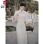 皮爾卡丹加絨加厚改良旗袍連衣裙2025秋冬新中式復(fù)古民國(guó)風(fēng)年輕款少女顯瘦 米白色 加絨加厚 L