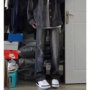 迪伽達牛仔褲男裝歐美vibe高街潮流ins美式復古痞帥直筒長(cháng)褲子男士 TYFS- Y9040黑色 L 【建議95-110斤】