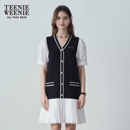 Teenie Weenie小熊女裝簡約夏季拼接針織連衣裙寬松氣質(zhì)韓版女裙 黑色 S