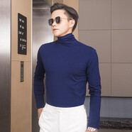 奧德里奇（Aodeliqi）長袖T恤男秋冬莫代爾加絨保暖高領(lǐng)長袖打底衫男修身內(nèi)搭純色上衣 寶藍色 3XL 推薦165-180斤