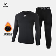 卡爾美（KELME） 運(yùn)動(dòng)健身服男套裝透氣長(zhǎng)袖緊身衣加絨內(nèi)搭保暖緊身褲 加絨加厚套裝(logo在中間) L/175cm