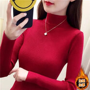 東方鴨100%羊毛衫加絨加厚半高領(lǐng)毛衣打底衫女長(zhǎng)袖秋冬新款套頭修身緊身 紅色(加絨) M (105-117斤)