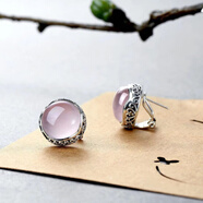 通騰  TOONTEENs925純銀鑲嵌雕花天然粉水晶耳環(huán)可愛(ài)圓形耳飾耳扣洋氣百搭泰銀款 耳環(huán)一對店主