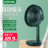 索伯 SOBE 小風(fēng)扇USB可充電風(fēng)扇迷你風(fēng)扇學(xué)生宿舍辦公室自動搖頭桌面風(fēng)扇便攜式小型風(fēng)扇伸縮風(fēng)扇 宮廷綠【自動搖頭+四檔調(diào)節(jié)+4000毫安】