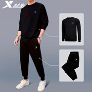 特步運(yùn)動(dòng)套裝男裝服飾衛(wèi)衣衛(wèi)褲寬松男褲子加厚跑步健身休閑籃球兩件套 【常規(guī)百搭】0130黑色+正黑色 L/175