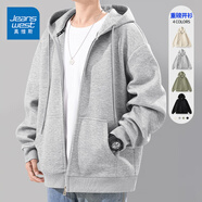 真維斯開(kāi)衫衛衣男潮牌男士美式重磅連帽外套春秋季新款大碼寬松拉鏈上衣 麻灰色(純色) XL (180) (不起球不掉色)