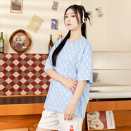 美職棒（MLB）官方 短袖女2024夏季新款NY滿印老花男女同款衣服夏裝時(shí)尚圓領(lǐng)T恤 洛杉磯道奇隊(duì)/天藍(lán)色 M 170/92A