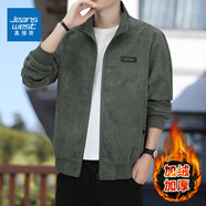 真維斯（Jeanswest）燈芯絨外套男春秋季新款夾克男士立領休閑加絨外套男裝上衣QZQ883 軍綠色【加絨款】 L 【建議115-130斤】
